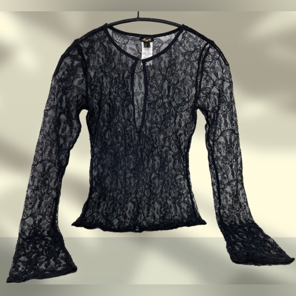 🛍️FINAL SALE🛍️ Mango Lace Sheer Long Sleeve Top - Picture 3 of 11